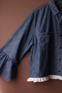 Refashioned Gentlemans Shirt Denim with White Frill